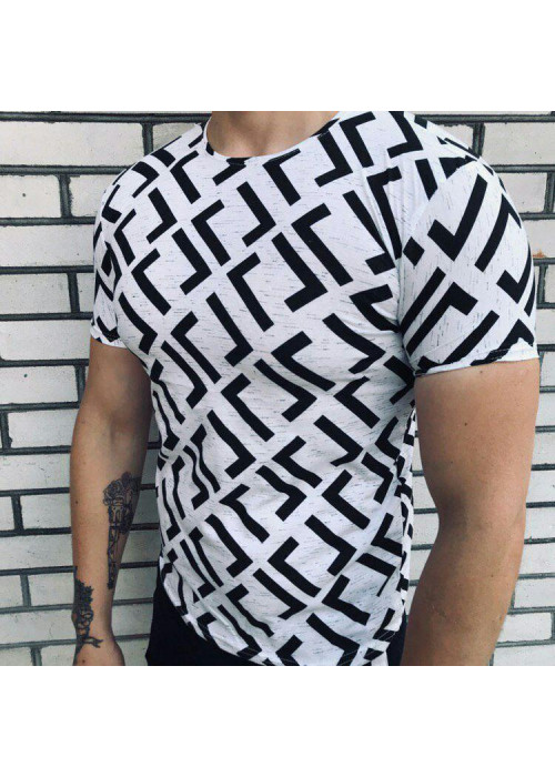 Мужская футболка - С геометрическими узорами (Чёрно-белая)