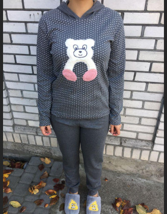 Жіноча піжама - Сіра з ведмедиком