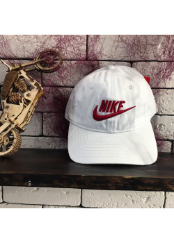 Бейсболка - в стиле Nike (Белая с красным значком) 