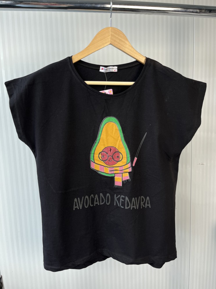 Жіноча чорна футболка з принтом Avocado Kedavra Жіноча чорна футболка з принтом Avocado Kedavra