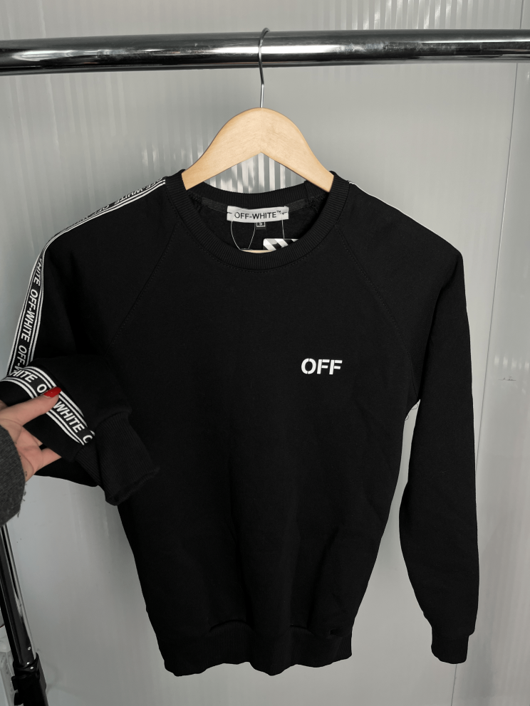 Світшот чорний Off-White з лампасами на рукавах Світшот чорний Off-White з лампасами на рукавах