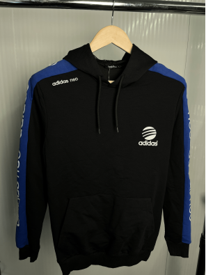 Худі чорне Adidas Neo з синіми лампасами