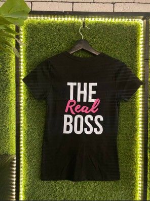 Жіноча футболка стандарт «The Real Boss» чорна